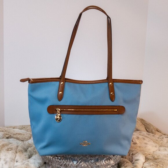 Coach Sawyer Canvas/ Leather Tote Mineral Blue Limited Edition - Picture 1 of 11